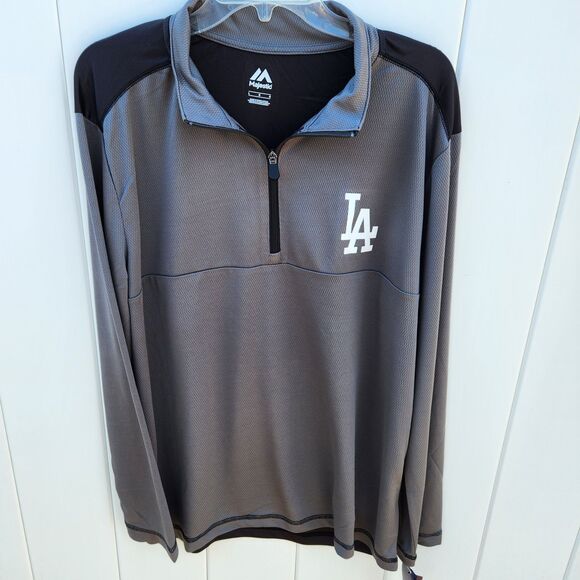 Majestic Los Angeles Dodgers 1/4 Zip Pullover Coolbase Shirt MLB Gray Sz L NEW - Picture 1 of 7